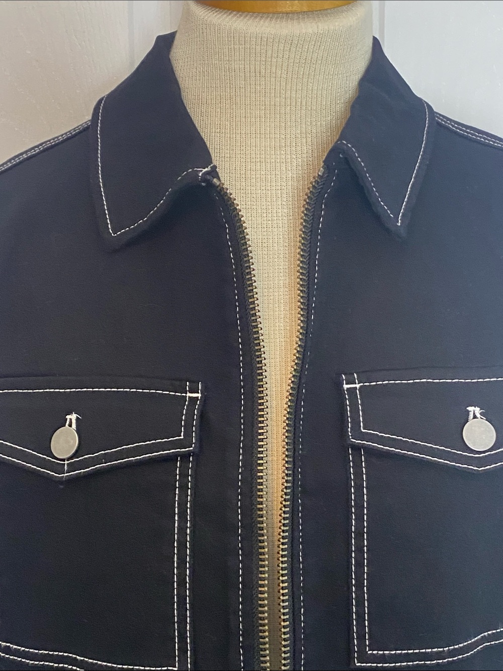 OAK + FORT Black Contrast Stitch Cropped Utility Jacket M Minimalist - Picture 5 of 13